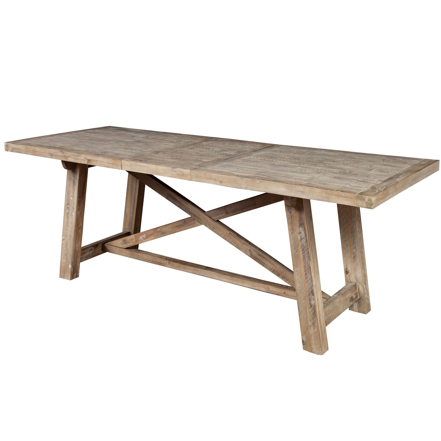 Newberry Acacia Table, Dining 8 Seater Stable Table, Contemporary Diner Table, Rectangular, Acacia Solids, 2068-01; Brand: Alpine Furniture Size: 83inW x 39.5inD x 30inH; Extended: 103inW x 39.5inD x 30inH Weight: 175lb; Shape: Rectangular; Material: Acacia Solids Seating Capacity: Seats 6-8 people; Color: Weathered natural