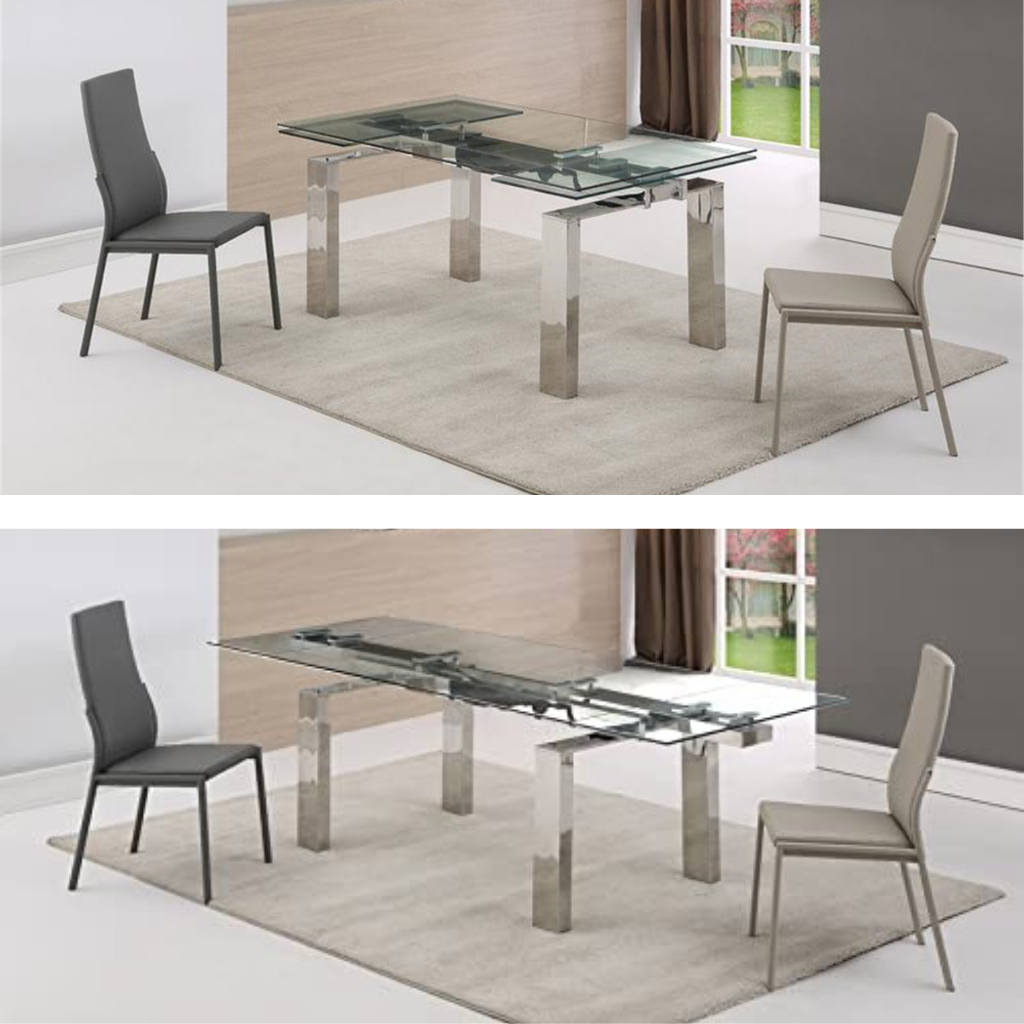 Tabselect Extendable Glass Dining Table With Metal Legs