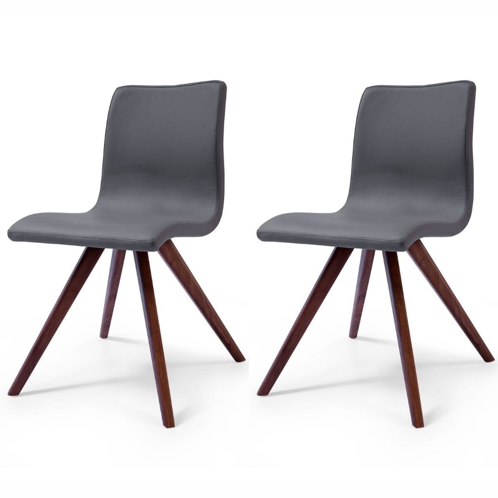 Olga Dining Chair, Set of 2, Gray, Faux Leather, Walnut Solid Wood Legs, DC1243P-GRY Brand: Whiteline Modern Living Size: 21inW x 21inD x 33inH, Seat Height: 19.3in/ 49cm, Weight: 24lb, Material: Faux leather & solid walnut wood, Color: Gray, Assembly Required: Yes, Avoid Power Tools!