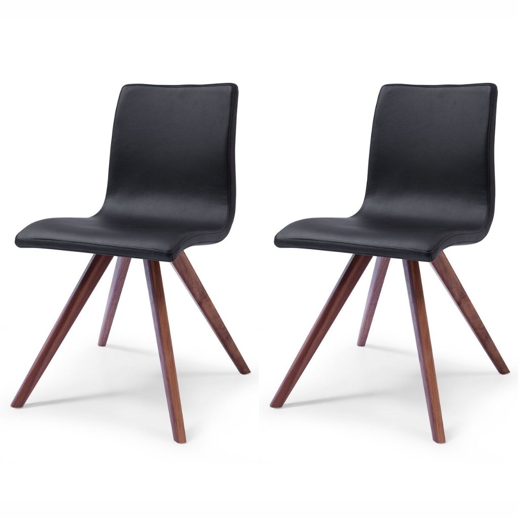 Whiteline Modern Living Olga dining chair with faux leather upholstery and solid walnut legs.
