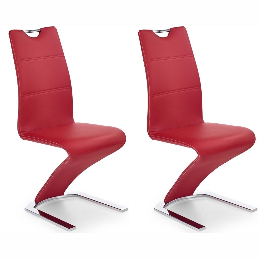Keva Dining Chairs, Set of 2, Red, Faux Leather, Chrome Steel Legs, HALK-188R Brand: Maxima House , Size: 18.1inW x 24.8inD x 39.7inH, Weight: 22.7lb, Material: Faux leather & Chrome steel legs, Color: Red