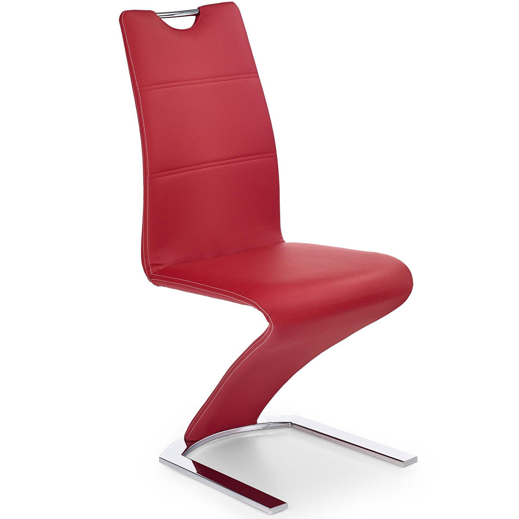 Keva Dining Chairs, Set of 2, Red, Faux Leather, Chrome Steel Legs, HALK-188R Brand: Maxima House , Size: 18.1inW x 24.8inD x 39.7inH, Weight: 22.7lb, Material: Faux leather & Chrome steel legs, Color: Red