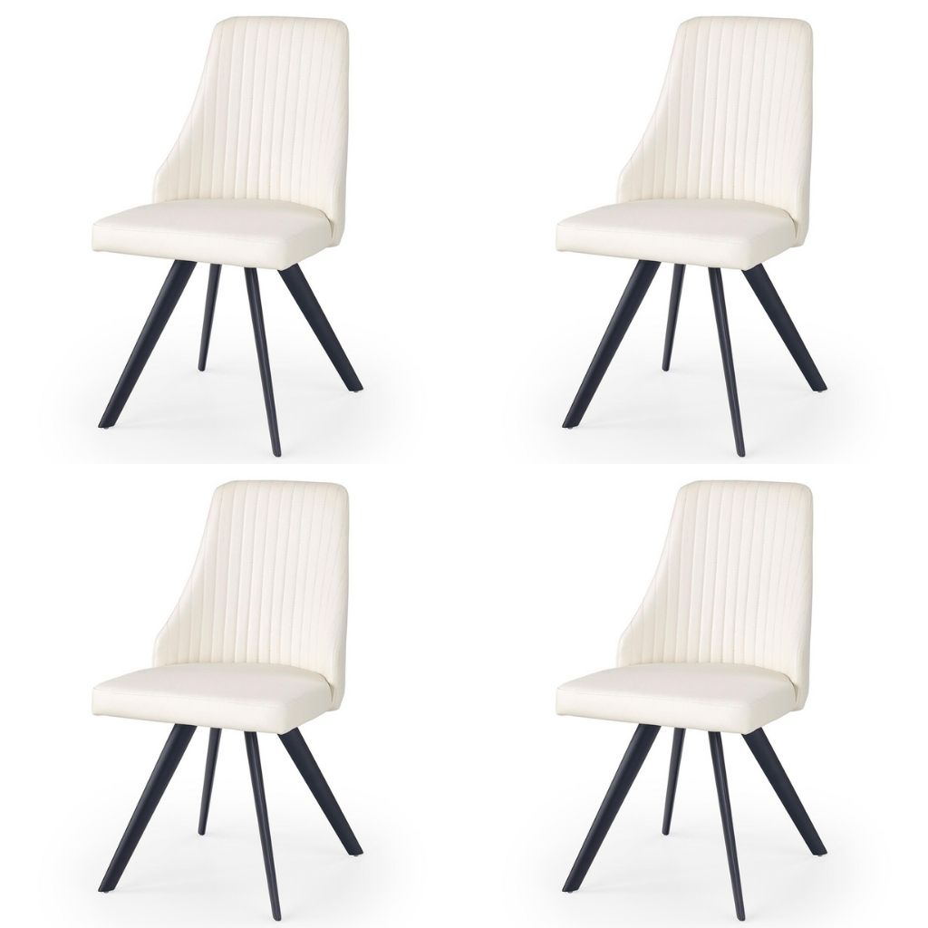 Modern white leather dining chairs with powder-coated steel legs