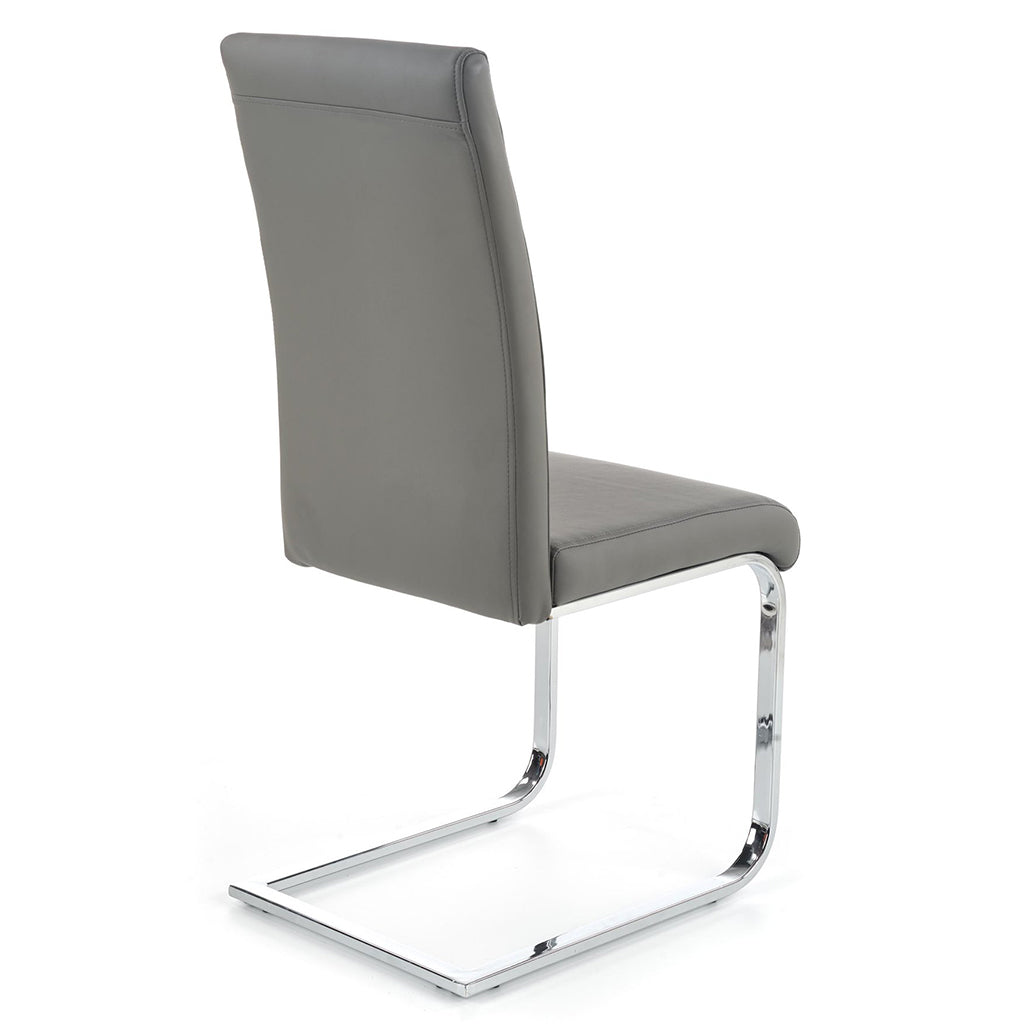 Dana Dining Chair, Set Of 4, Grey, Faux Leather, Chrome Steel Legs, HALK-85G Brand: Maxima House Size: 16.5inW x 22inD x 39.4inH, Weight: 20.7lb, Material: Faux leather & Chrome steel legs, Color: Gray