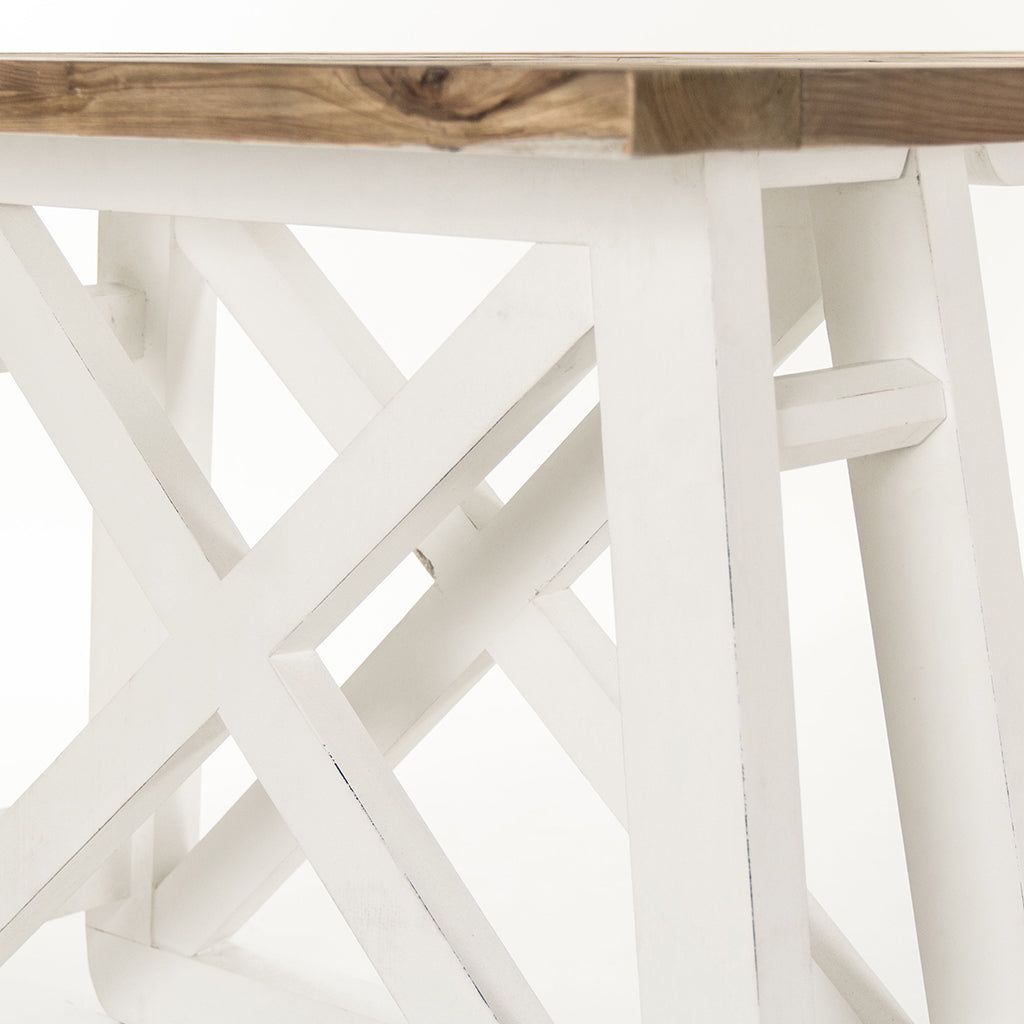 Artur | White Farmhouse Dining Table Seats 8 Rectangular Wood Top, HS113 Brand: Zentique Size: 118inW x 39.5inD x 30.75inH, Weight: 212lb, Shape: Rectangular Material: Top: Pine Wood , Base: Plastic/ Acrylic, Seating Capacity: Seats 6-8 people Color: Top: Natural Pine Wood Color, Base: White