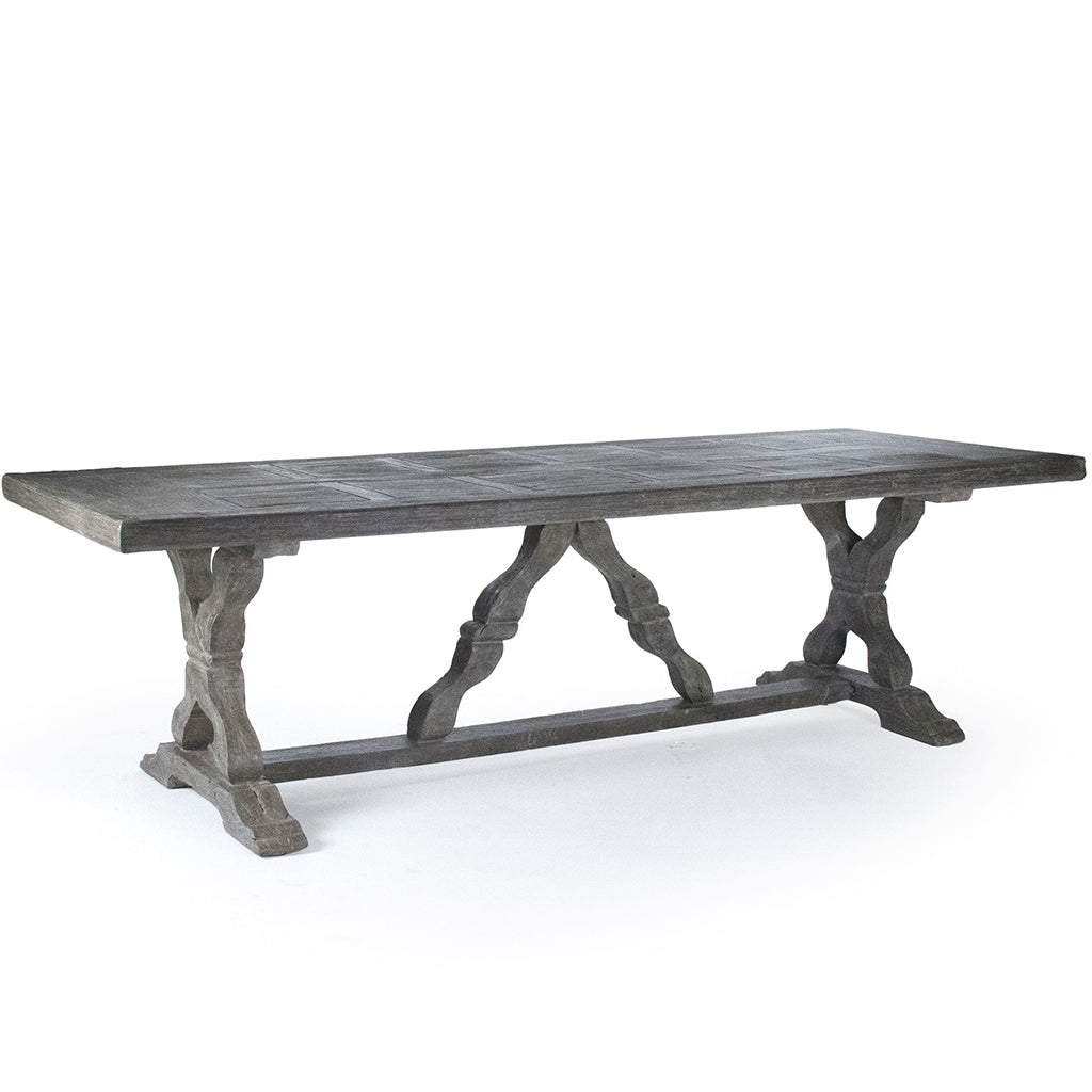 Lucie | Trestle Table For 8, Grey Solid Rectangular Table Fiberglass, LI-S10-25-58S-FG Brand: Zentique Size: 102inW x 39inD x 29.75inH, Weight: 305lb, Shape: Rectangular Material: Fiberglass, Seating Capacity: Seats 8-10 people, Color: Gray