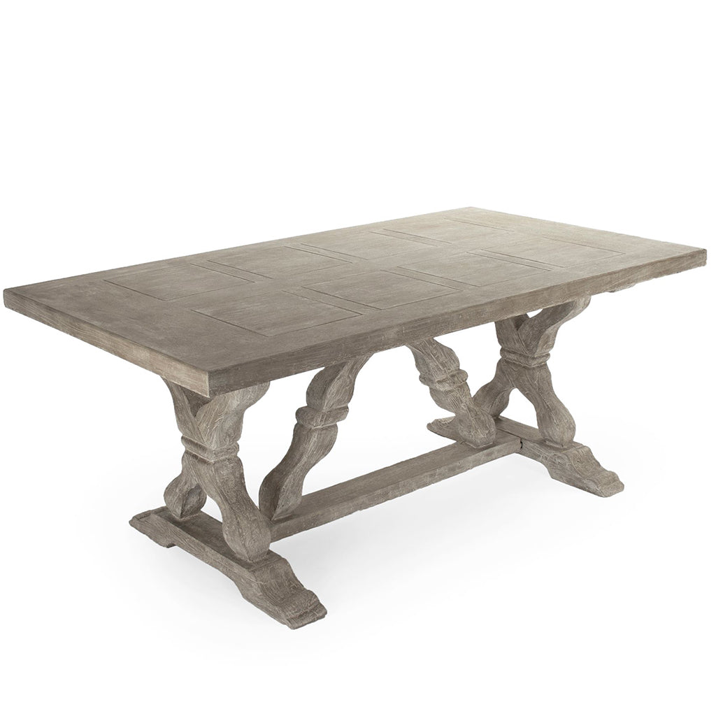 Gracie | Trestle Table For 6, Brown Solid Rectangular Table, Fiberglass, LI-S10-25-58S-FG Antique White, Brand: Zentique, Size: 70.5inW x 39.5inD x 29.5inH Weight: 241lb, Shape: Rectangular, Material: Fiberglass Seating Capacity: Seats 4-6 people, Color: Brown, Antique White