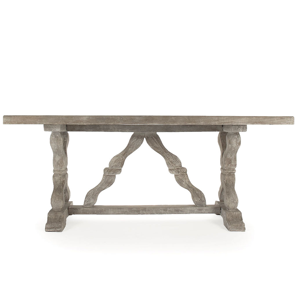 Gracie | Trestle Table For 6, Brown Solid Rectangular Table, Fiberglass, LI-S10-25-58S-FG Antique White, Brand: Zentique, Size: 70.5inW x 39.5inD x 29.5inH Weight: 241lb, Shape: Rectangular, Material: Fiberglass Seating Capacity: Seats 4-6 people, Color: Brown, Antique White