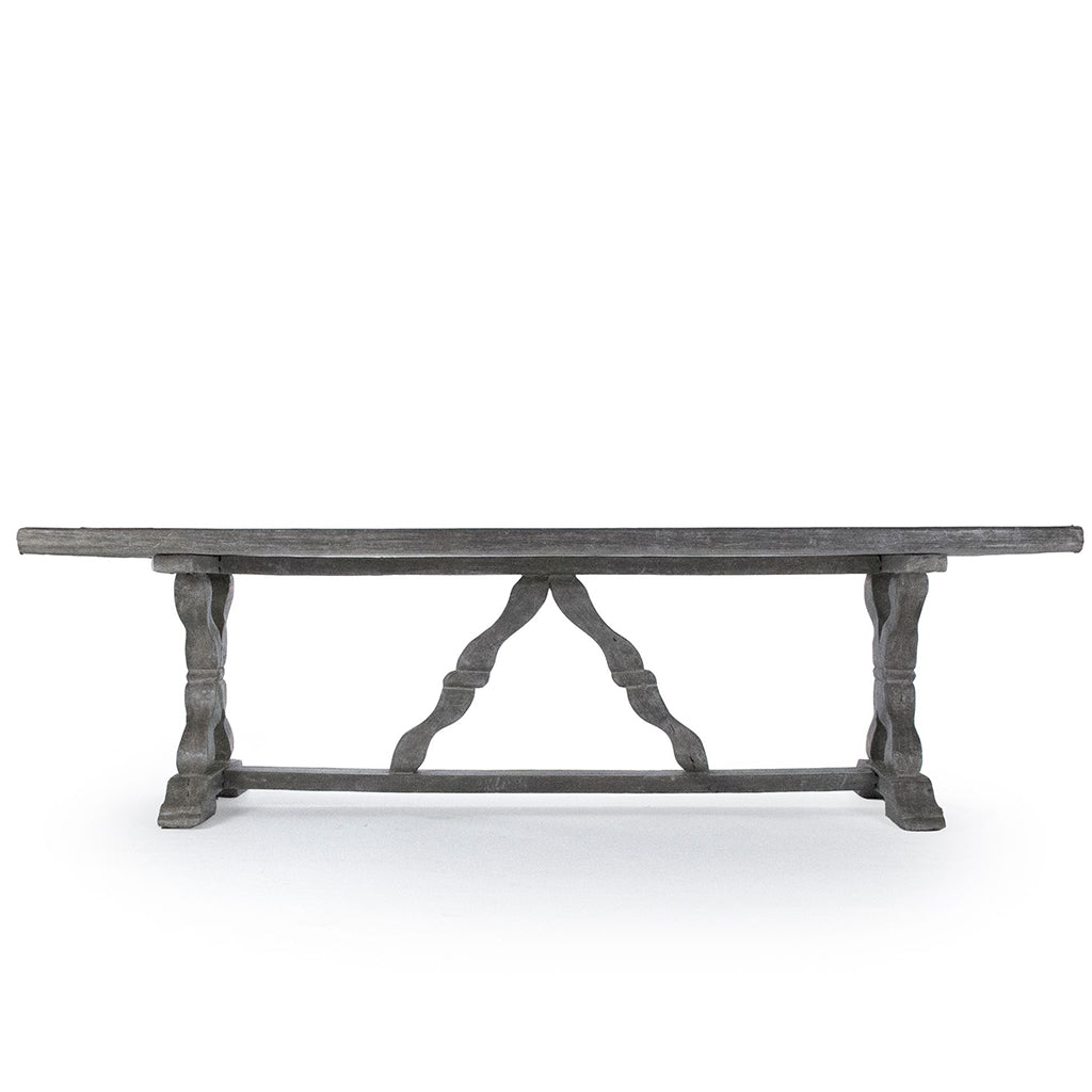 Lucie | Trestle Table For 8, Grey Solid Rectangular Table Fiberglass, LI-S10-25-58S-FG Brand: Zentique Size: 102inW x 39inD x 29.75inH, Weight: 305lb, Shape: Rectangular Material: Fiberglass, Seating Capacity: Seats 8-10 people, Color: Gray