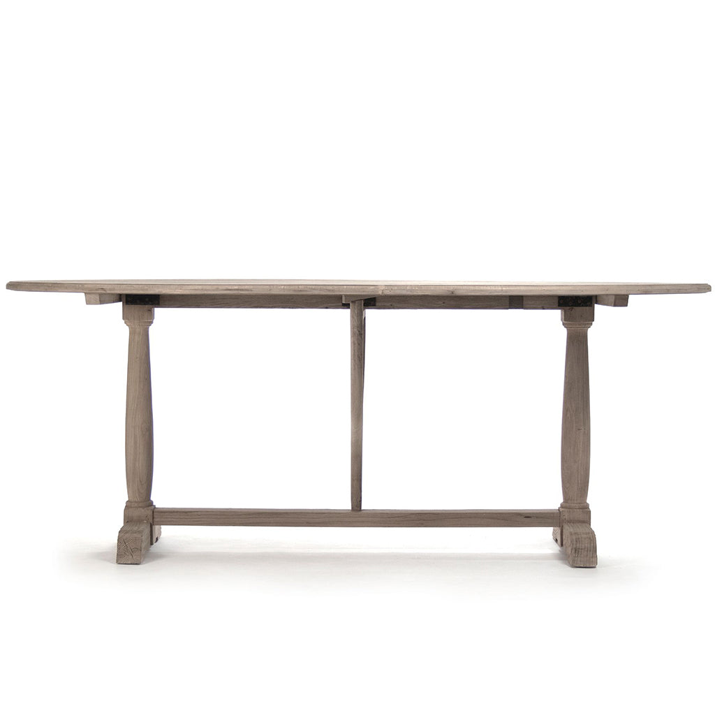 Arek | Oval Dining Table For 6, Raw Natural Finish, Wooden, LI-SH11-25-71 Brand: Zentique, Size: 80inW x 54.25inD x 31.50inH, Weight: 105lb Shape: Ovall, Material: Elm & Plywood Seating Capacity: Seats 4-6 people, Color: Raw natural finish