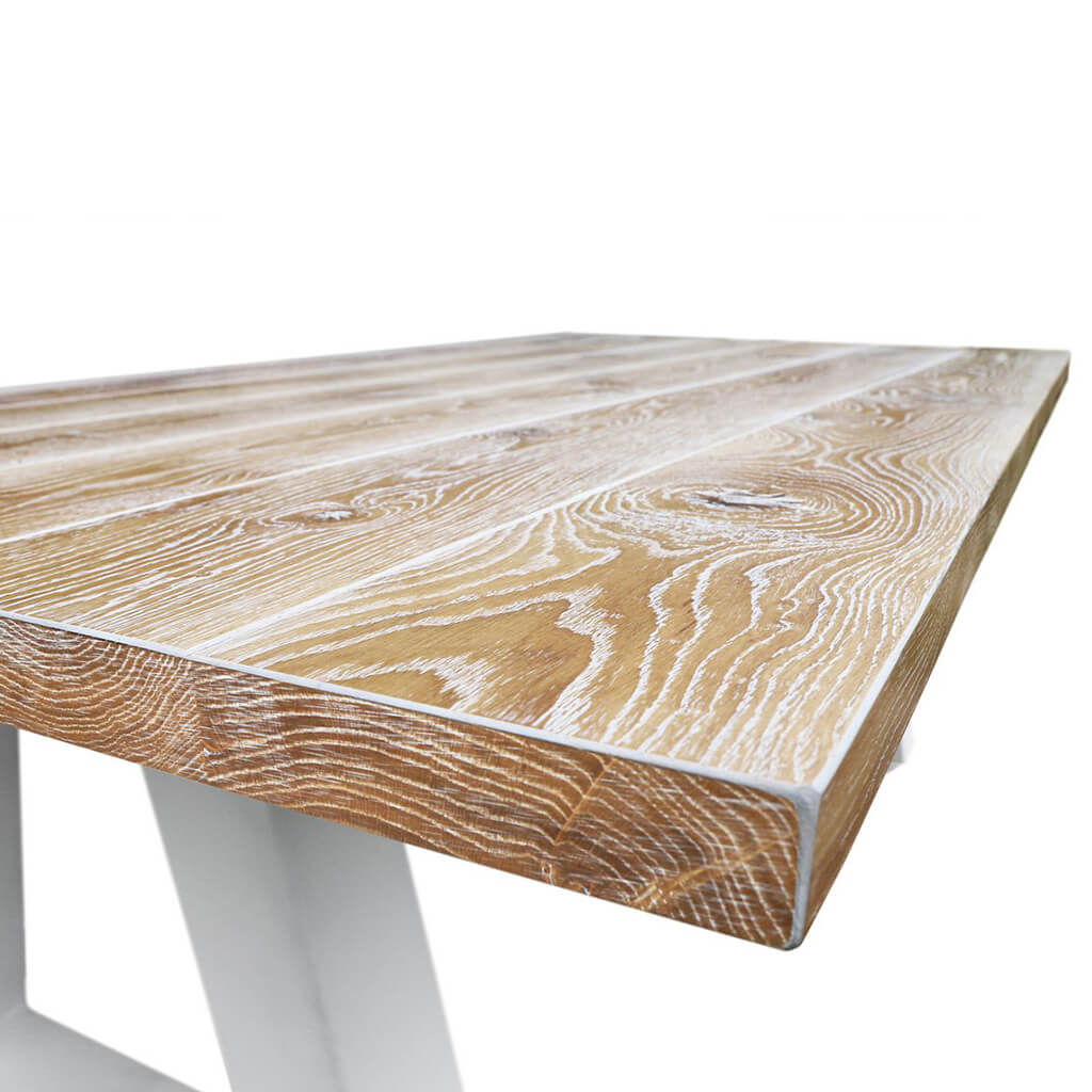 Castle-A | Wooden Slats Modern Table, Rectangular, Oak Wood, 8 Seater, SCANDI017