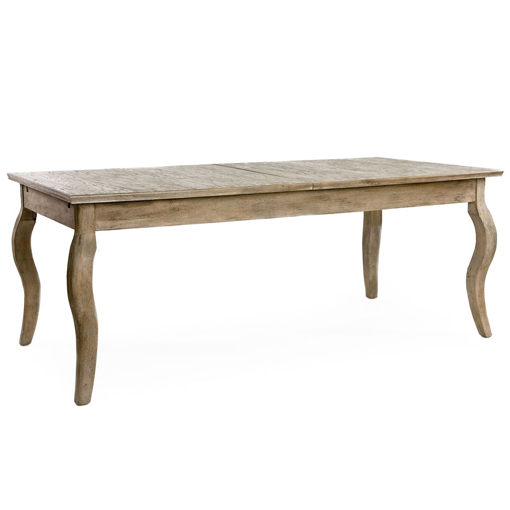 Buy 8 seater extendable table with free shipping! Rhone | Extendable French Style Table With Curved Legs, Rectangular, Limed Grey Oak, T001 E272, Brand: Zentique Size: 78.8inW x 39.5inD x 31inH, Extended: 99inW x 39.5inD x 31inH Weight: 190lb, Seating Capacity: Seats 6-8 people