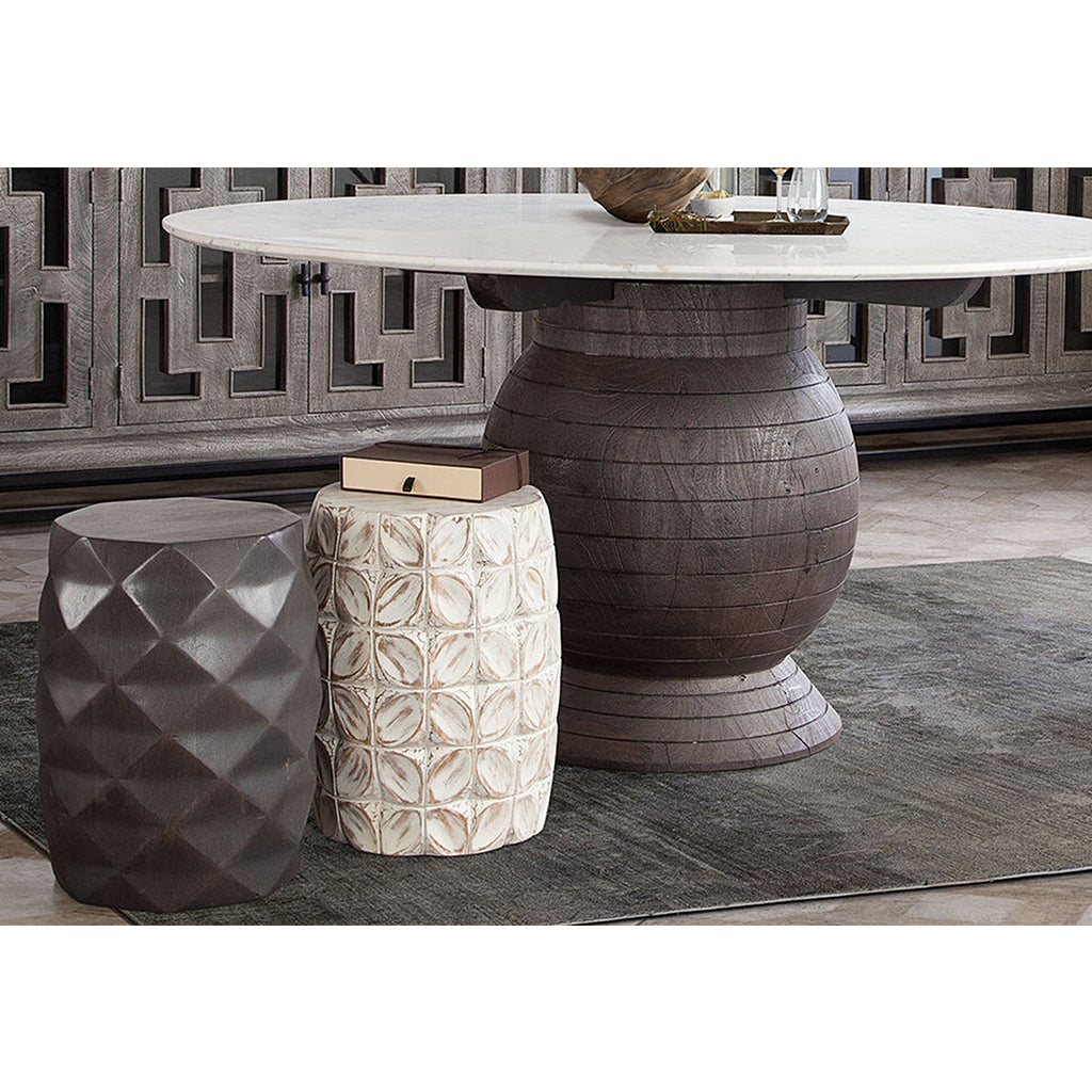 60" Ashe Dining Table, Marble Top, Acacia Wood Base, 4 Seater