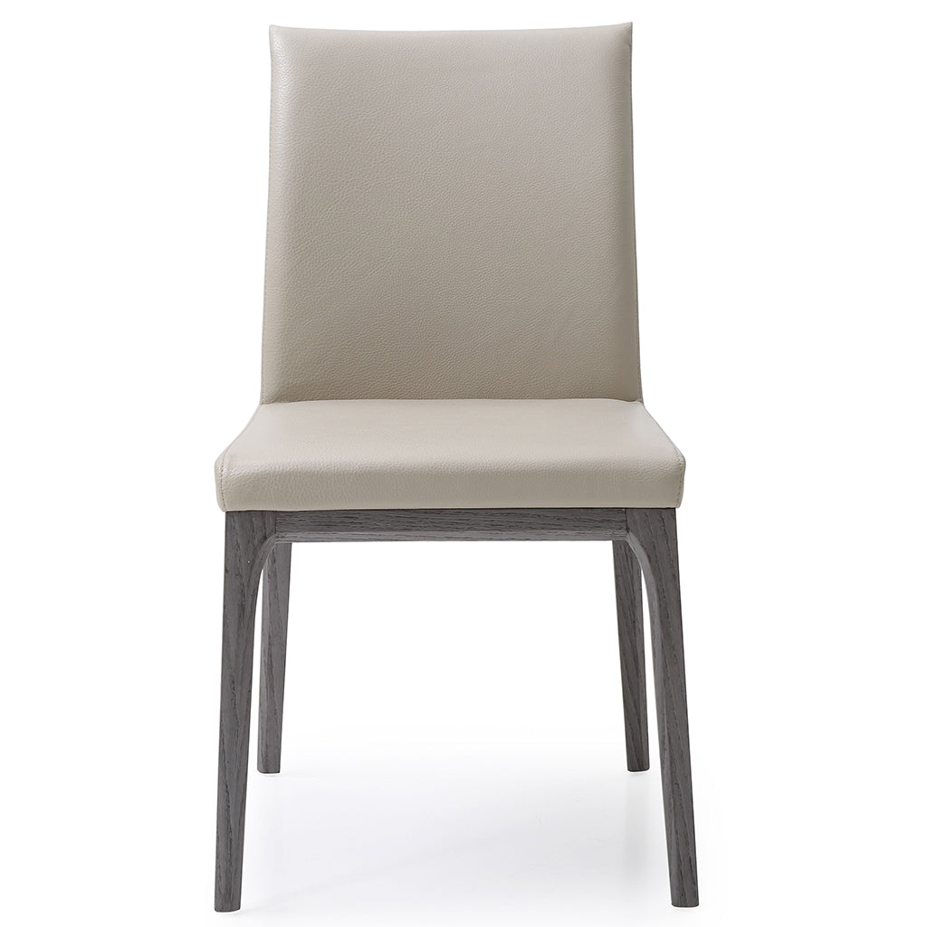Stella Dining Chair, Set of 2, Taupe & Gray Oak, Faux Leather, Solid Wood Gray Oak Base, DC1454-GRY/TAU, Brand: Whiteline Modern Living, Size: 20inW x 23inD x 35inH Seat Height: 19in/ 48.25cm, Weight: 17lb, Material: Faux leather & solid oak wood Color: Taupe, gray base, Assembly Required: No, Weather Resistant: No
