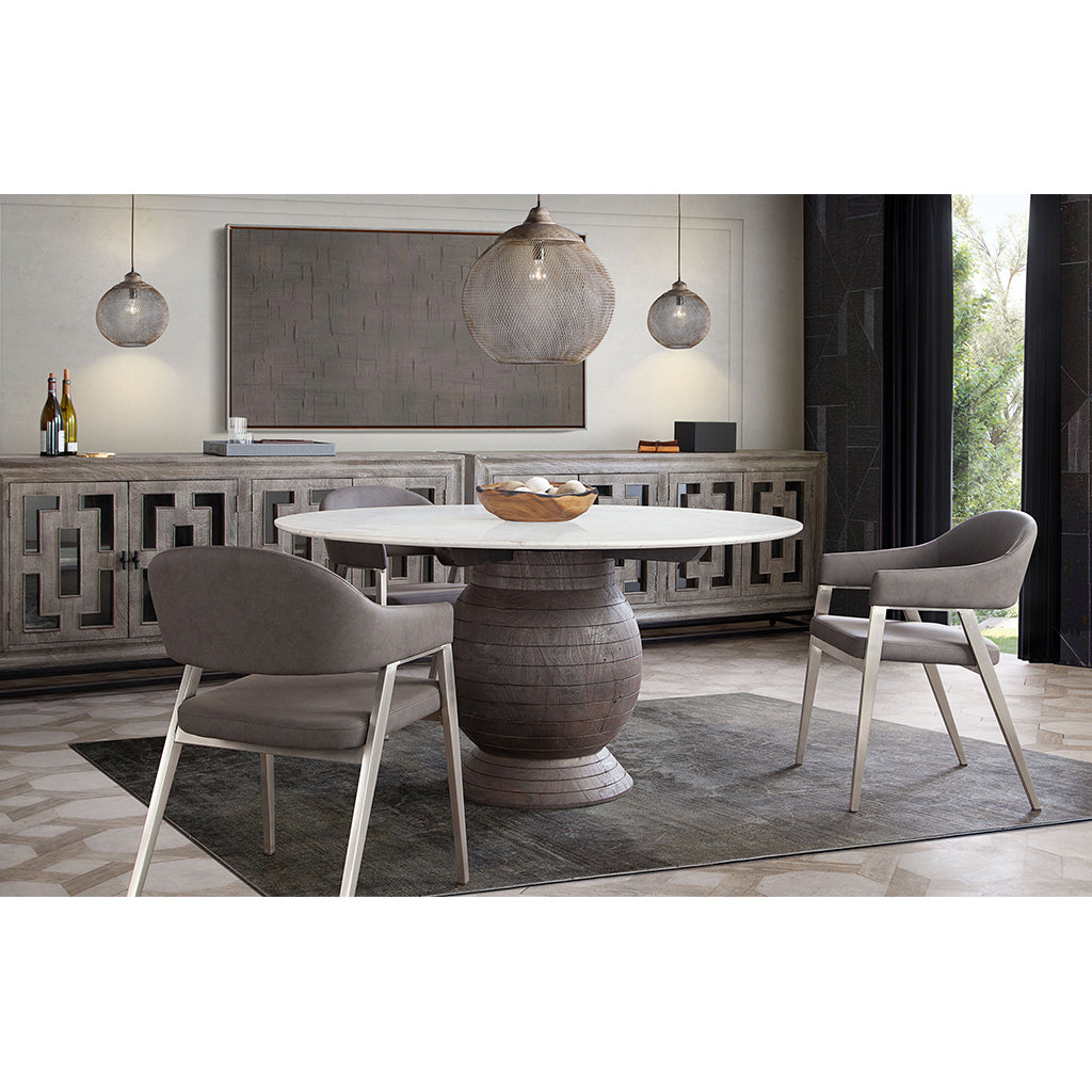 60" Ashe Dining Table, Marble Top, Acacia Wood Base, 4 Seater