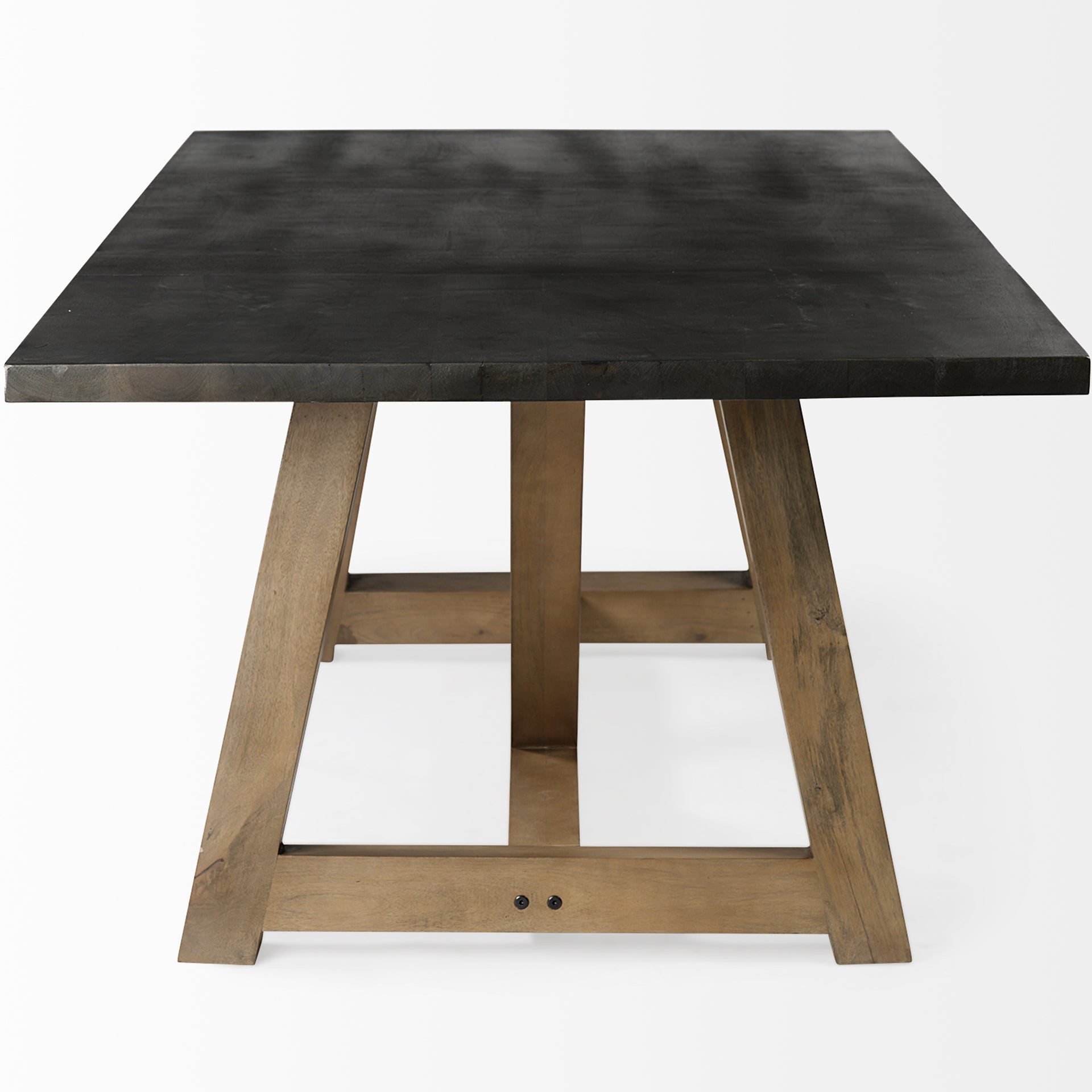 Two- Tone Mango Wood Modern Dining Table, Solid Pattern Table, 380471 Brand: Homeroots, Size: 84inW x  42inD x  29.5inH, Weight: 240lb, Shape: Rectangular, Material: Solid Mango Wood, Seating Capacity: Seats 4-6 people, Color: Top: Dark Brown, Base: Brown / Wood Color