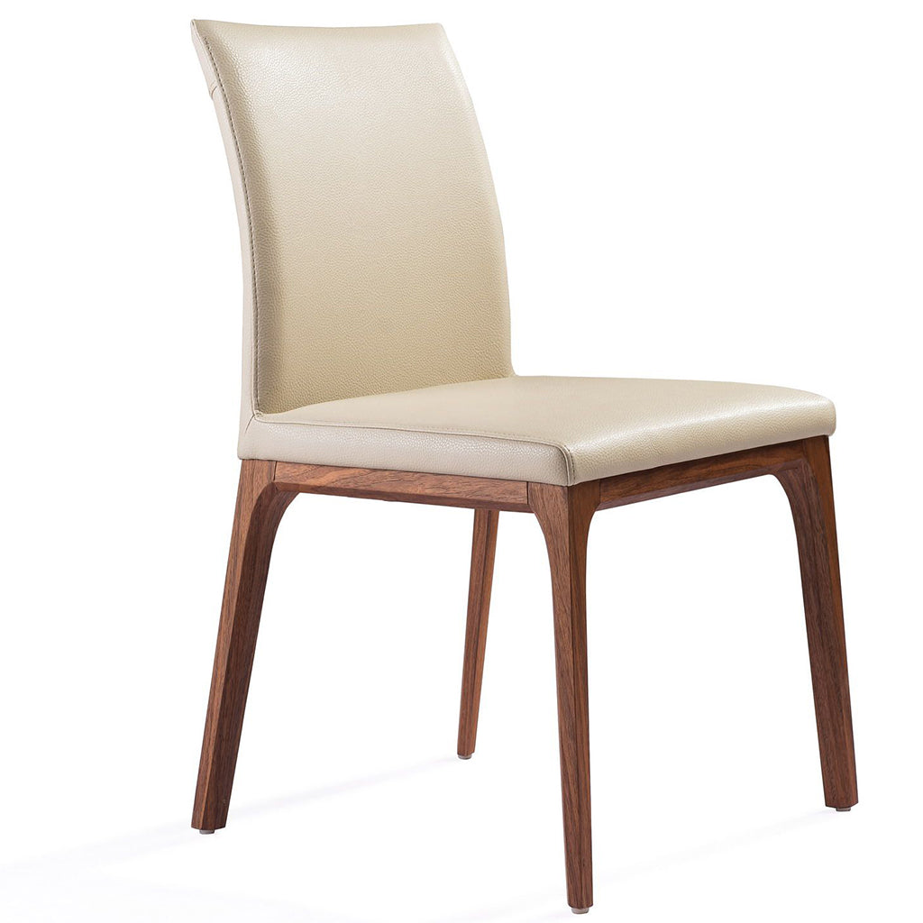Stella Dining Chair, Set of 2, Taupe, Faux Leather, Solid Walnut Veneer Base, DC1454-WLT/TAU, Brand: Whiteline Modern Living, Size: 20inW x 23inD x 35inH Seat Height:  19in/ 48.25cm, Weight: 17lb, Material: Faux leather & solid walnut wood Color: Taupe, walnut veneer base, Assembly Required: No, Weather Resistant: No