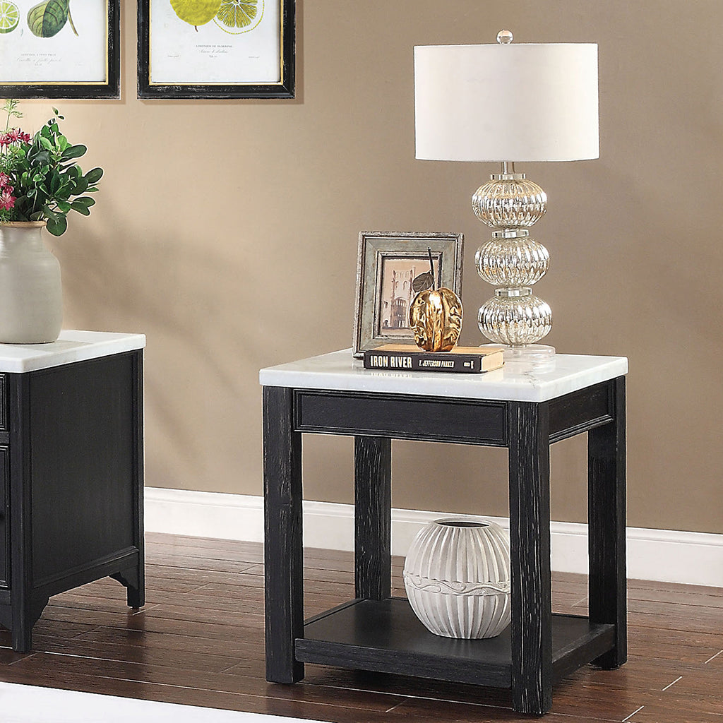 22" Tateam | Tiny Square Table, Open Shelf End Table, IDF-4337E