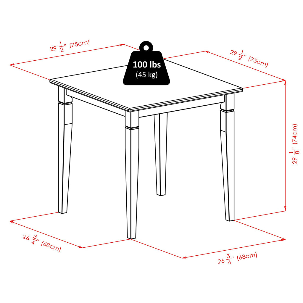 Winsome Kingsgate Dinner Table, Square, Compact, Antique Walnut Wood Finish, 94133 Size: 29.53inW x 29.53inD x 29.13inH Weight: 34lb; Shape: Square; Material: Antique Walnut Wood Finish; Seating Capacity: Seats 2-4 people; Color: Dark wood color