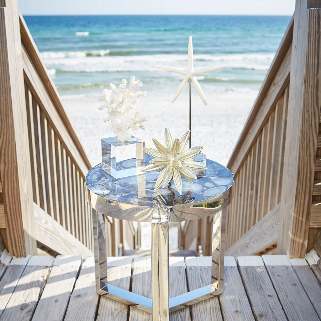 Geodance | Stone Round End Table Nickel Finish, 08985