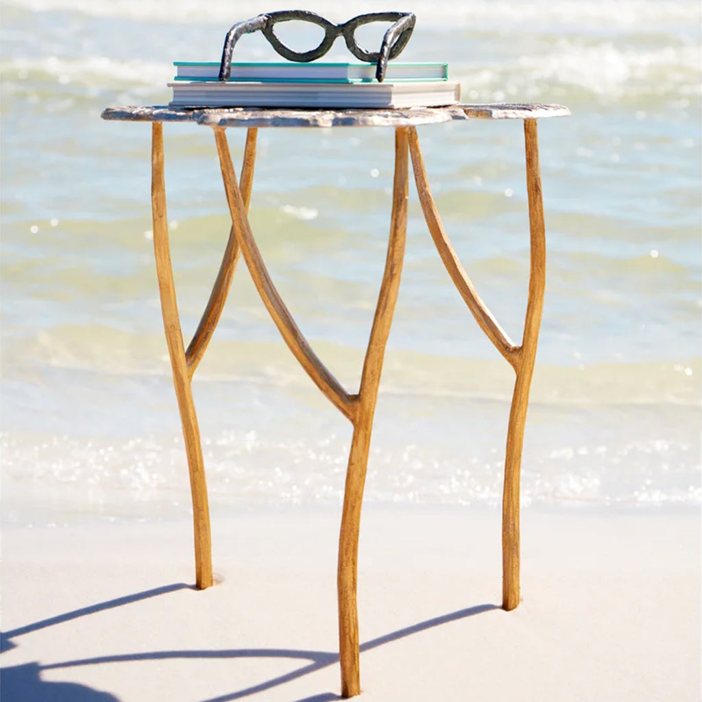Ulla | Ornamental Iron End Table, Silver & Gold Color, 09281