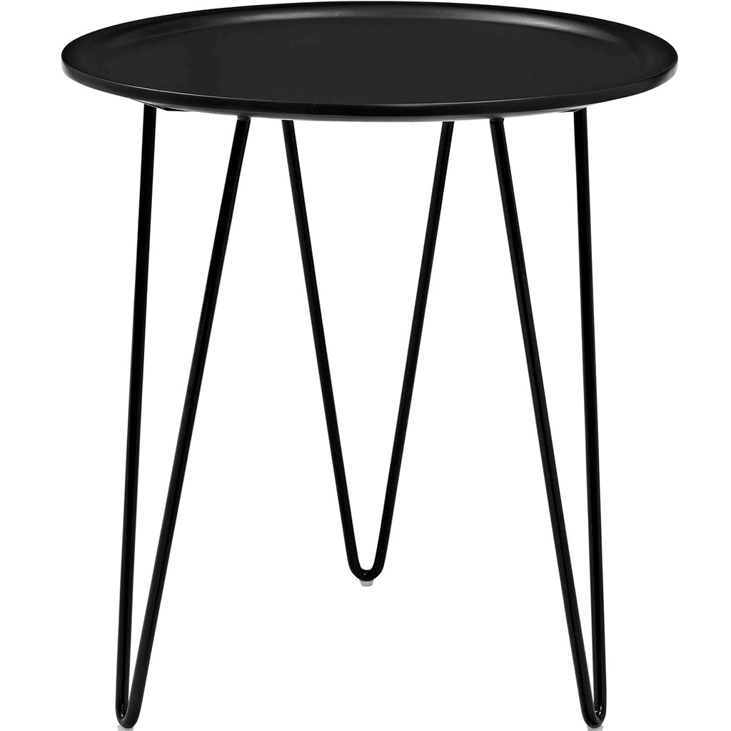 Digress | Simple Black Round End Table, Fiberboard Top, Steel Hairpin Legs, EEI-2677-BLK
