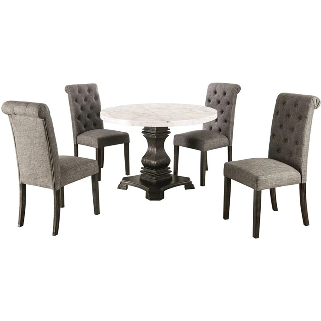 Tralle | 48 Round Marble Dining Table, Solid Wood & MDF Base, 4 Seater, IDF-3755RT