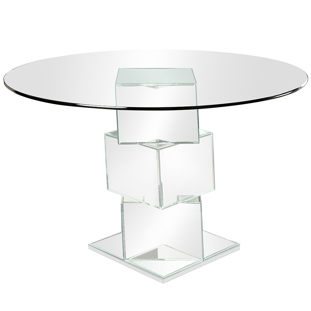 Eisen | 50 inch Round Glass Dining Table, Steel Mirrored Base, 4 Seater, IDF-3384RT