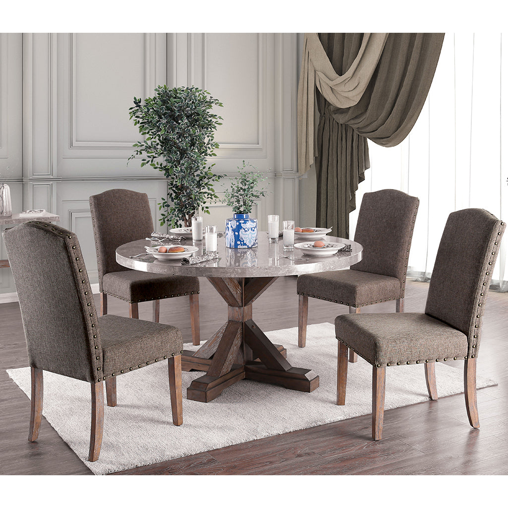 Justeen | 54 inch Round Pedestal Dining Table, Faux Marble Top, IDF-3429RT