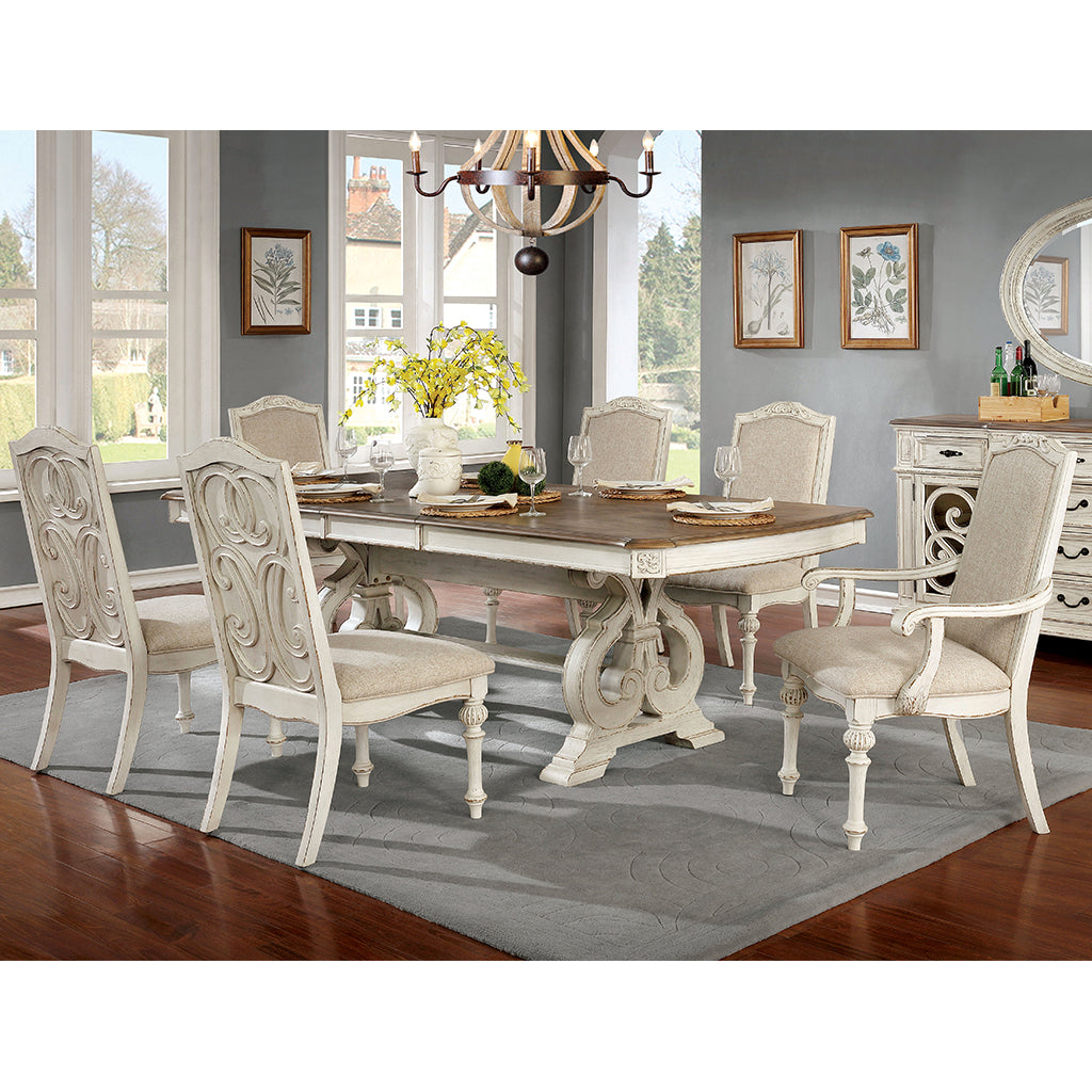 96" Sorensen | Two Tone Wood Table, Leaf Extension, 8 Seater, IDF-3150WH-T