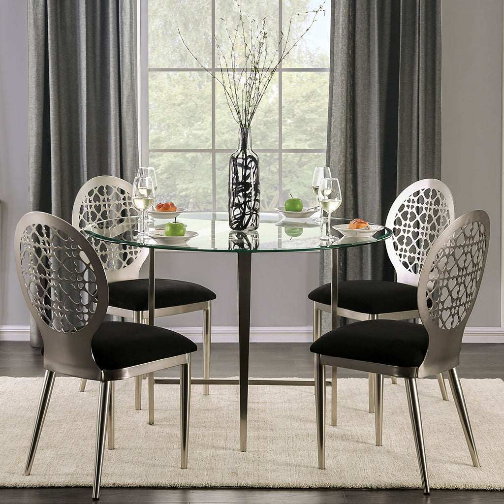Villio | 48 Round Glass Dining Table, Silver Color, 4 Seater, IDF-3743T