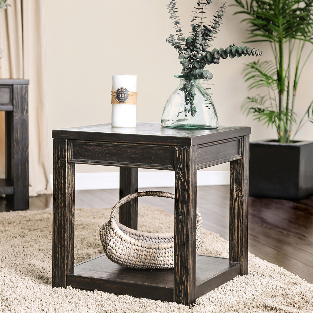 22" Novali | Open Shelf Wooden End Table, Black, IDF-4327E
