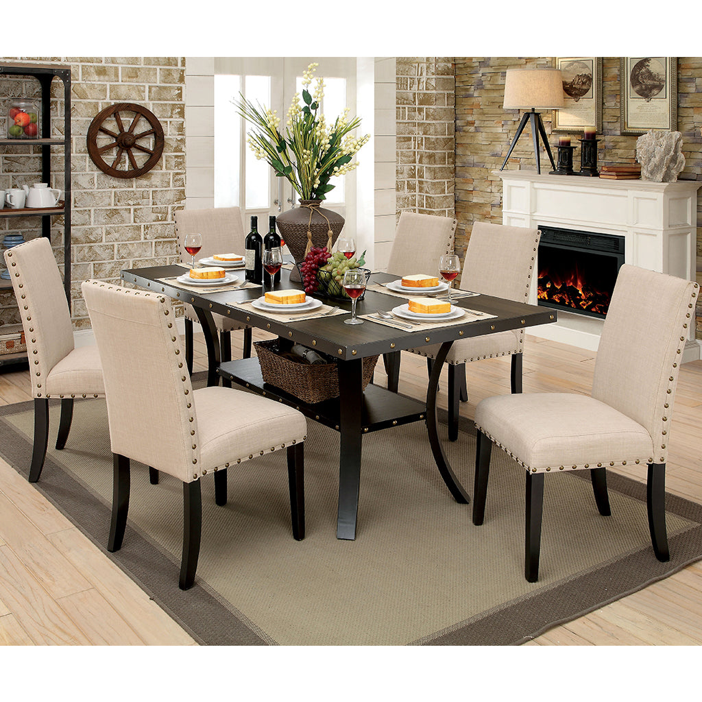 70" Caiti | Wooden Table With Shelf Underneath, Solid, 6 Seater, IDF-3323T