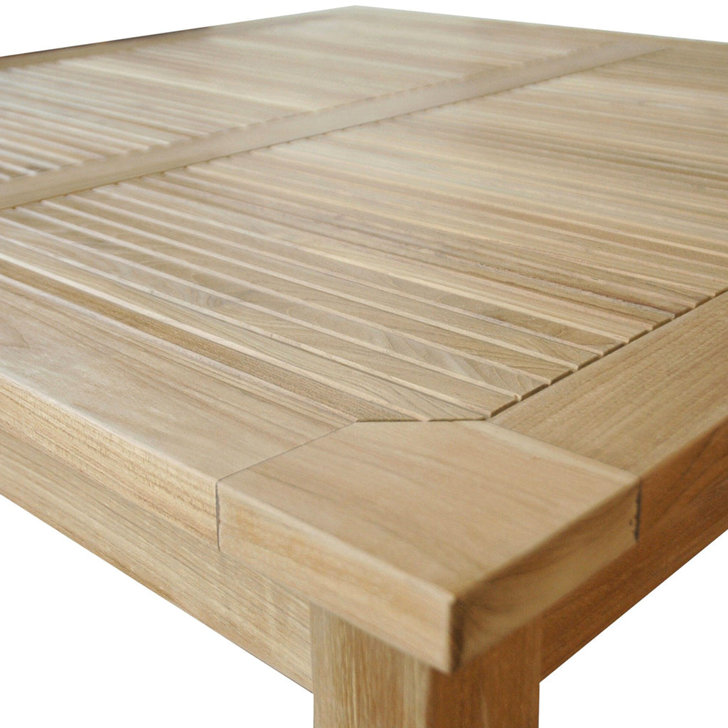 Windsor Nicest Small House Dining Table, Outdoor Slat Dining Table, Teak Wood, Square Wooden Table, TB-047SS Brand: Anderson Teak Size: 47inW x 47inD x 29inH; Weight: 80lb; Shape: Square; Material: Teak Wood Seating Capacity: Seats 2-4 people; Color: Neutral teak color; light wood