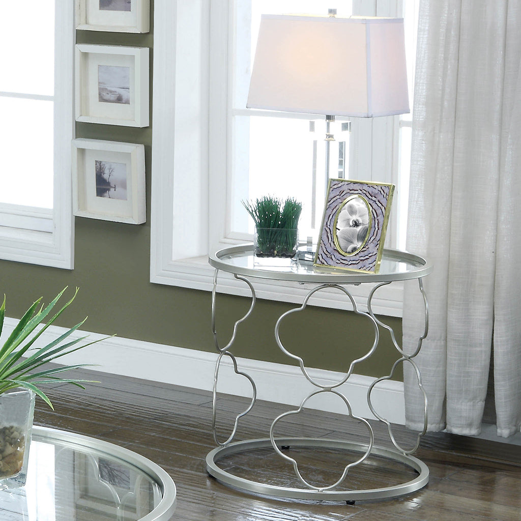 22" Marselle | Tray Top Round End Table, Champagne, IDF-4159E