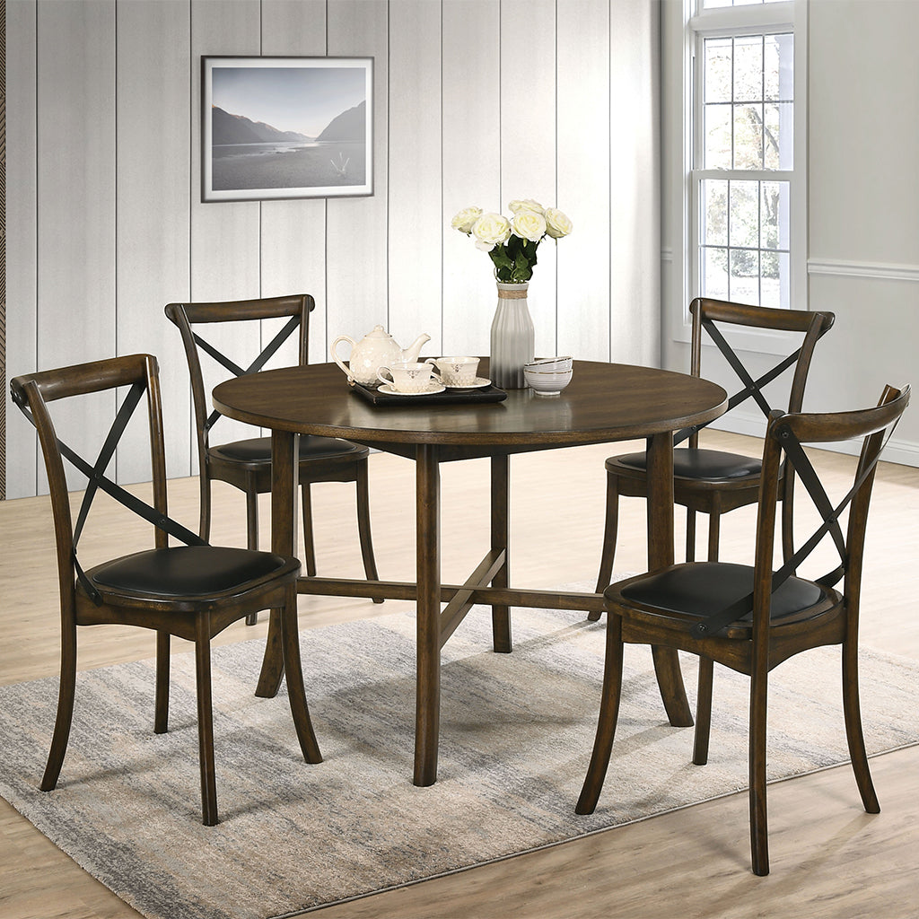 47.25" Marcan | Transitional Round Dining Table, Solid, Burnished Oak Finish, IDF-3148RT