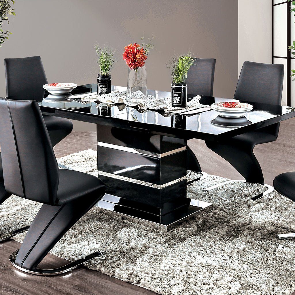 78" Amia | Contemporary Modern Extendable Dining Table, Glass Top, 8 Seater, IDF-3650BK-T