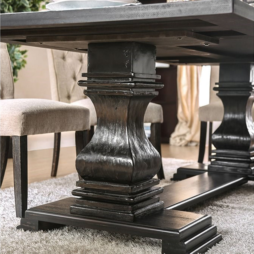 84" Nissa | Wood Trestle Table, Black, 6 Seater, IDF-3840T