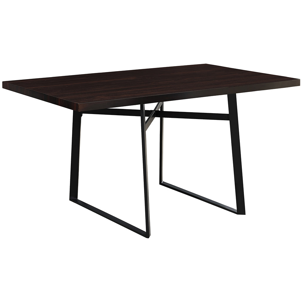 60" Wood And Metal Dining Table, Rectangular, Dark Brown 4 Seater, 4512839712703 Brand: Homeroots, Size: 60inW x 36inD x 30inH, Weight: 51lb, Shape: Rectangular, Material: Top: MDF, Legs: Metal, Seating Capacity: Seats 2-4 people, Color: Top: Dark Wood Color (Dark Brown), Base: Black