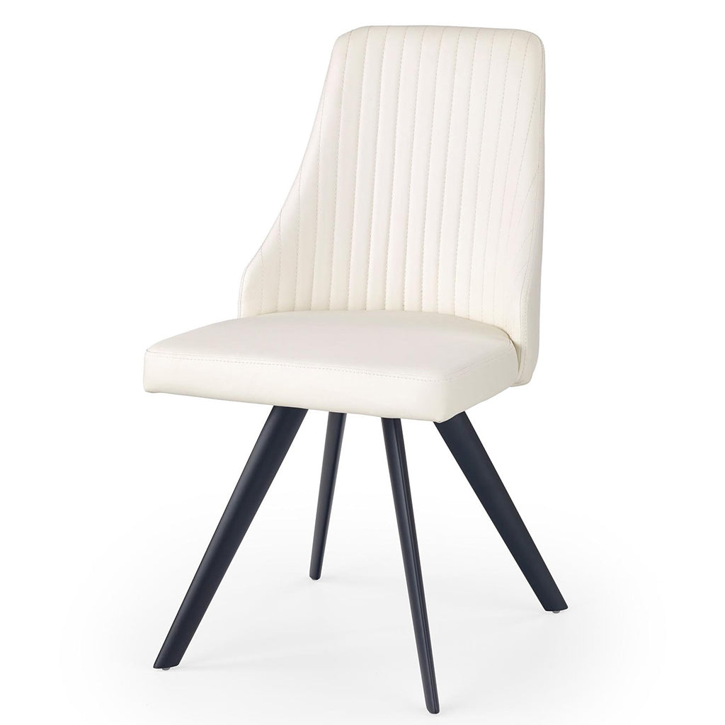 Modern white leather dining chairs with powder-coated steel legs