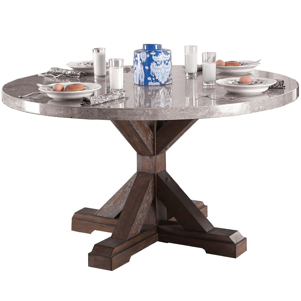 Justeen | 54 inch Round Pedestal Dining Table, Faux Marble Top, IDF-3429RT