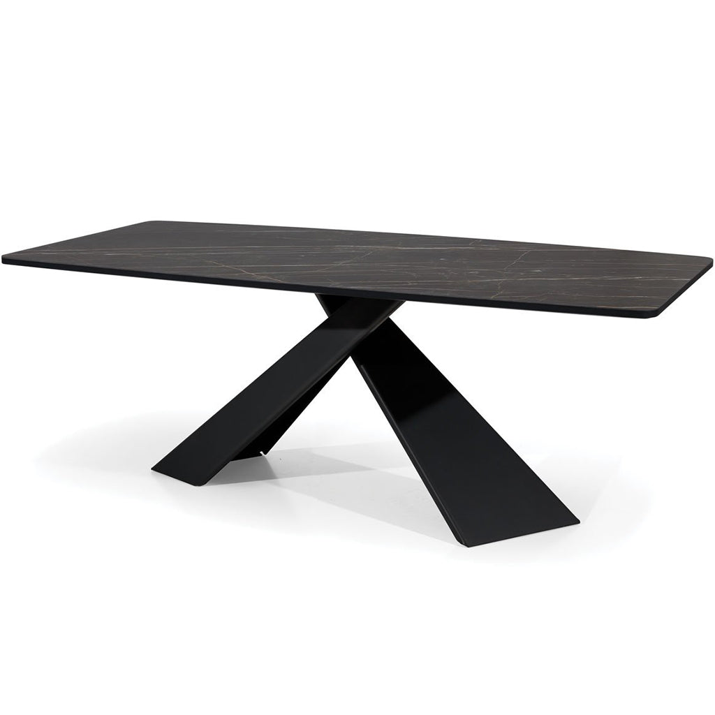 Olivia | Black Quartz Dining Table For 10, Rectangular, MDF & Quartz DT0043 Brand: Maxima House Size: 94.5inW x 39.4inD x 29.5inH, Weight: 282lb, Shape: Rectangular, Material: Top: MDF & Quartz Sinter, Legs: Metal, Seating Capacity: Seats 6-8 people, Color: Black