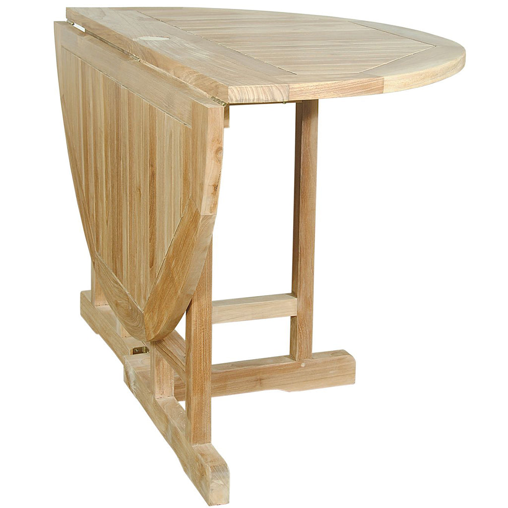 Butterfly | 47" Round Folding Table, Teak Wood Brand: Anderson Teak; Size: 47inW x 47inD x 29inH Weight: 85lb; Shape: Round; Material: Teak Wood Seating Capacity: Seats 2-4 people; Color: Neutral teak color; light wood, TBF-047BR