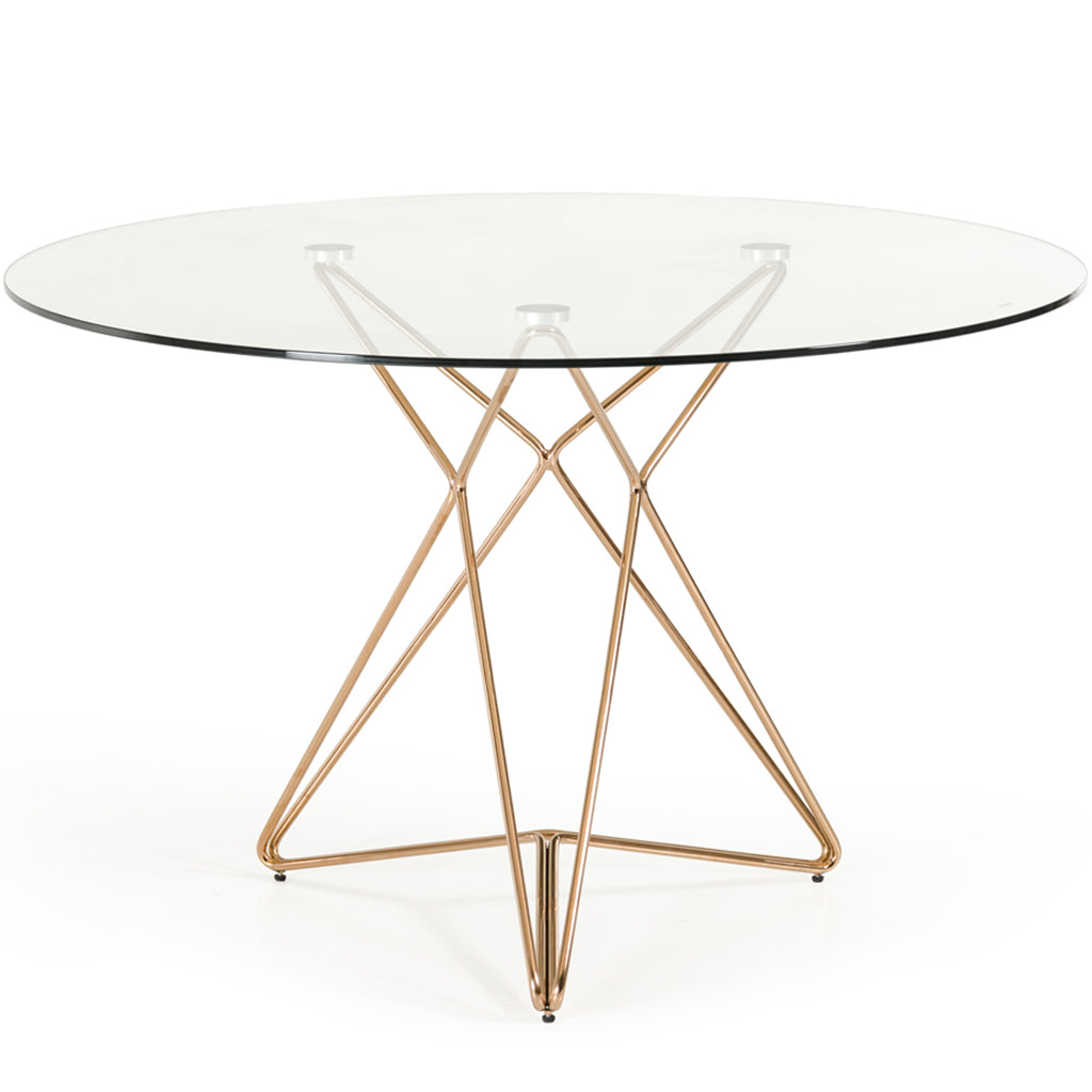 47 inch Round Contemporary Glass Dining Table, Golden Color, 4 Seater, 283104 Brand: Homeroots, Size: 47inW x 47inD x 30inH, Weight: 87lb, Shape: Round, Material: Top: Glass Top, Base: Stainless Steel, Seating Capacity: Seats 2-4 people, Color: Golden Color