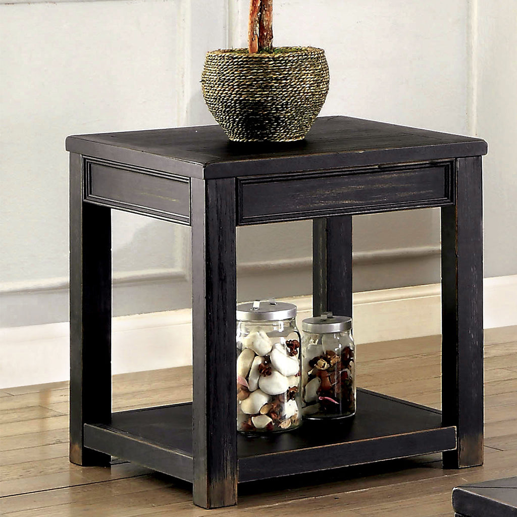 22" Novali | Open Shelf Wooden End Table, Black, IDF-4327E