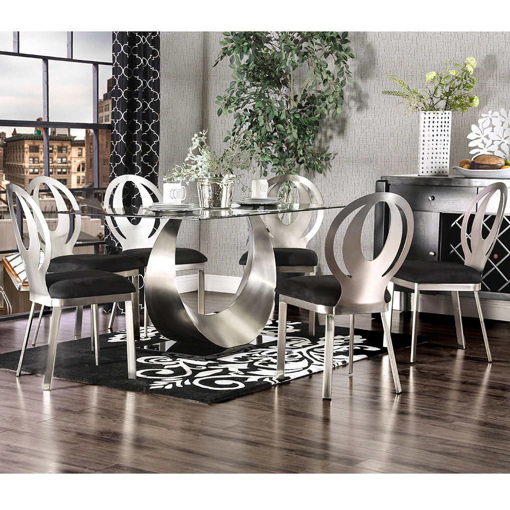 Sheena | 60 inch Glass Table, Stainless Steel Base, 6 Seater, IDF-3726T