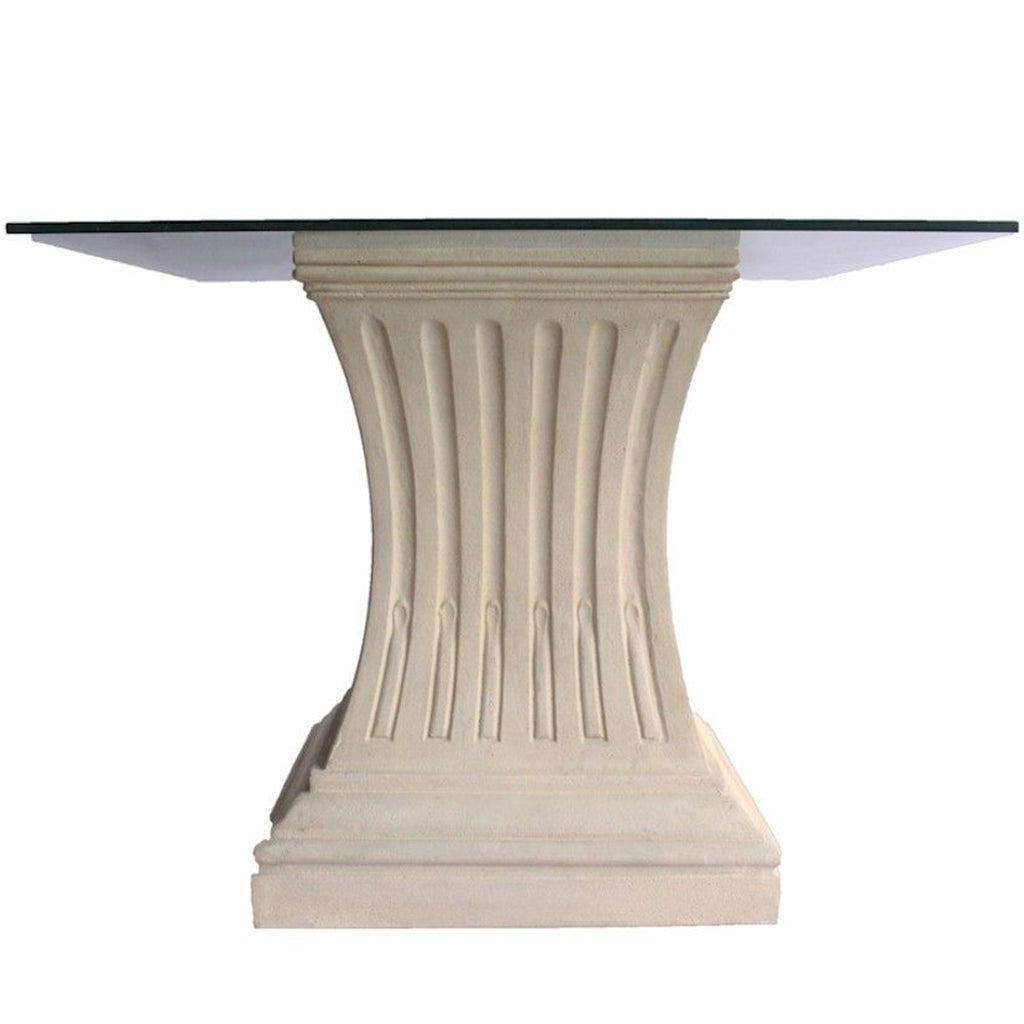 Legacy Square Stone Entry Table, Limestone Base, Glass Top, TB-G1922-36 Brand: Anderson Teak, Size: 36inW x 36inD x 29inH, 18.5inW x 18.5inD (Base), Weight: 130lb, Shape: Square, Material: Base: Limestone, Top: 3/8" thick glass