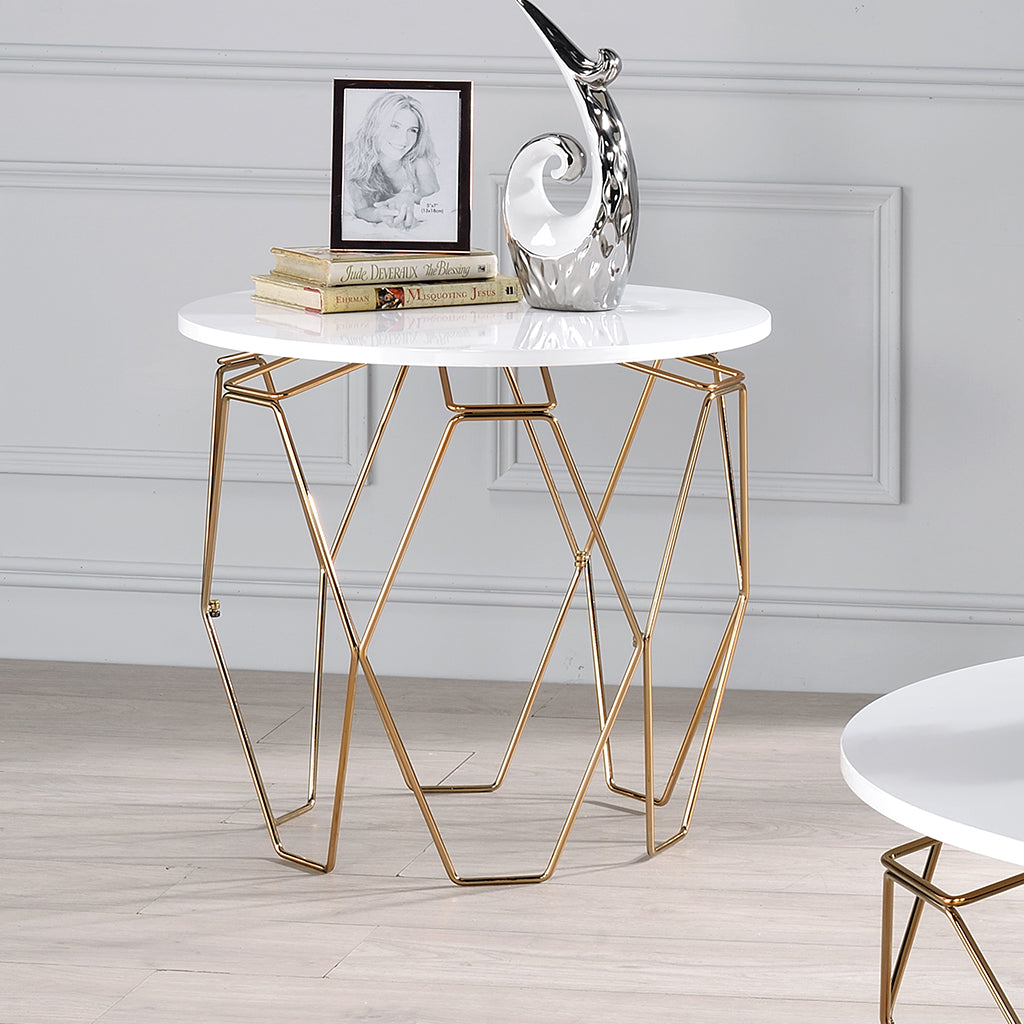 24" Zoom | Round White Gold End Table, IDF-4368E