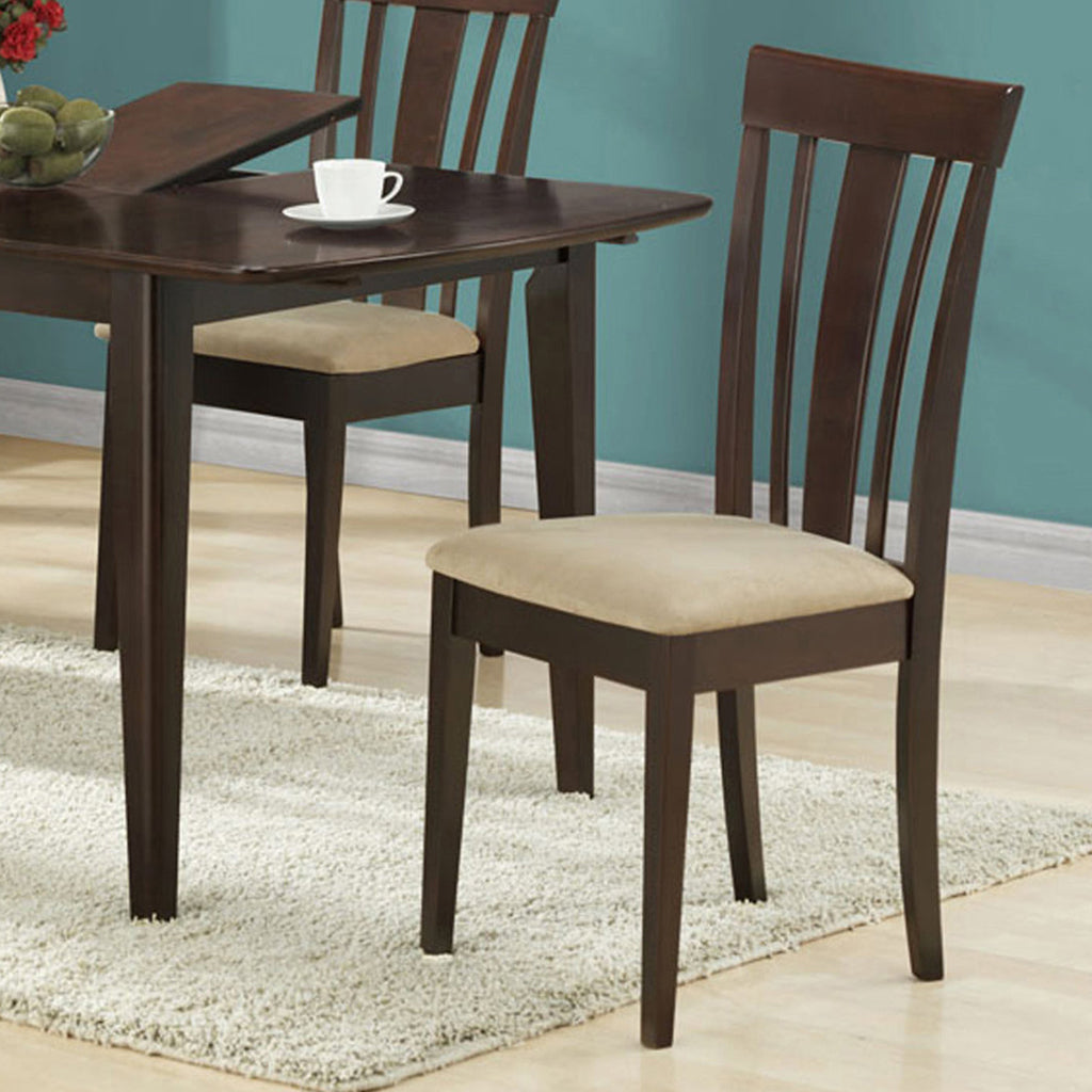 Set of 2 Dining Chairs, Microfiber & MDF, Brown & Beige Color