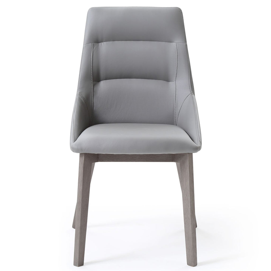 Siena Dining Chair, Set of 2, Grey, Faux Leather, Solid Wood Legs, DC1420-GRY/GRY Brand: Whiteline Modern Living, Size: 25inW x 20inD x 35inH,  Seat Height:  18in/ 46cm, Seat Depth: 16.5in/ 42cm, Weight: 17lb, Color: Grey, Assembly Required: Yes, Avoid Power Tools!